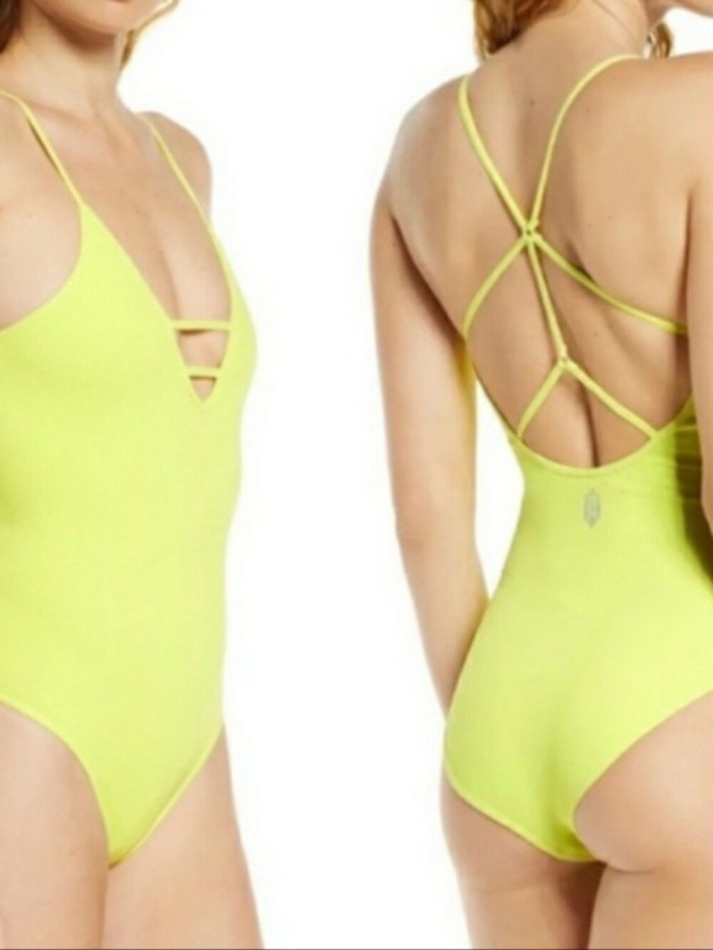 Free People Movement Neon Lime Ribbed Strappy Bodysuit Women's M/L
